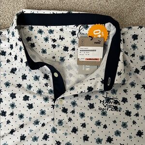 PUMA Men's White and Navy Floral Golf Polo Shirt